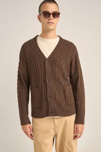 Rhythm Mens Sweater Mohair Cable Knit Cardigan