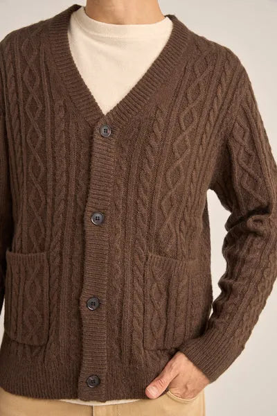 Rhythm Mens Sweater Mohair Cable Knit Cardigan