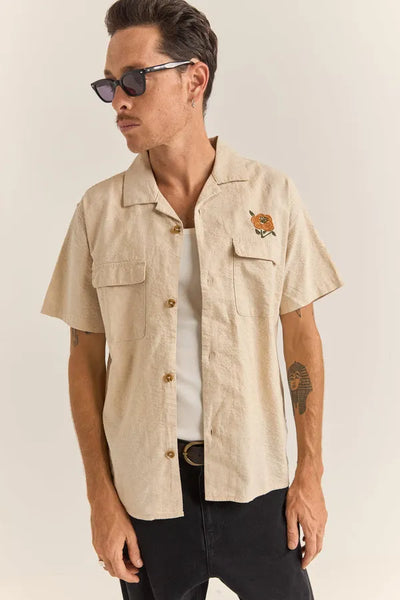 Rhythm Mens Woven Embroidered Seersucker