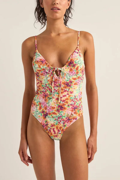 Rhythm Womens Swimsuit Sierra Floral Tie Front One Piece