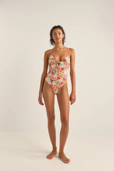 Rhythm Womens Swimsuit Sierra Floral Tie Front One Piece