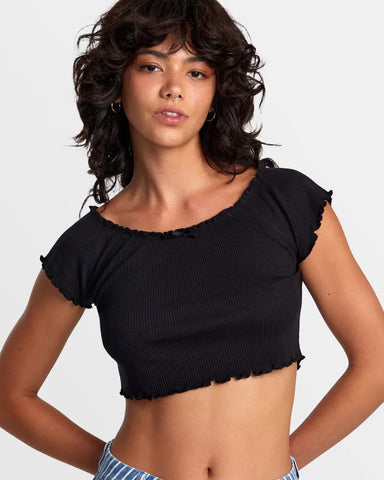 RVCA Womens Shirt Delilah Off The Shoulder Crop