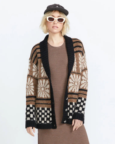 Volcom Womens Sweater Rent Free Cardigan