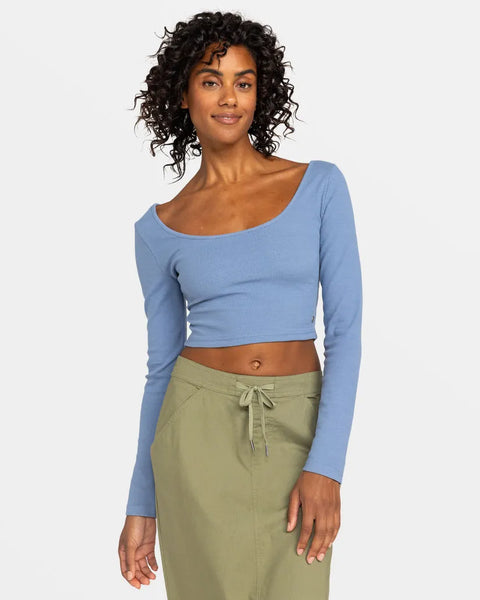 Roxy Womens Shirt Good Keepsake Long Sleeve Cropped Top