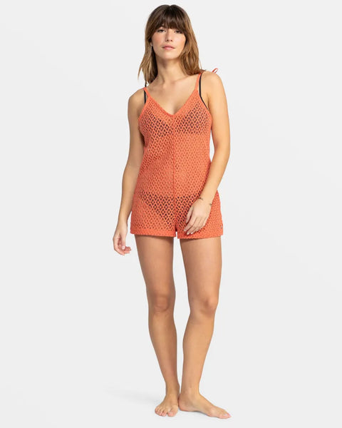 Roxy Womens Romper Ocean Riders Crochet Beach Romper