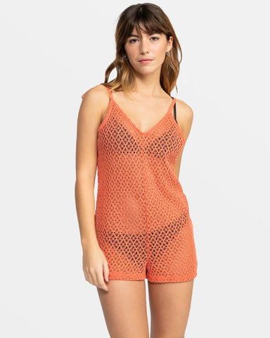 Roxy Womens Romper Ocean Riders Crochet Beach Romper