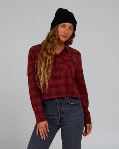 Salty Crew Womens Shirt Stay Golden Crop Flannel