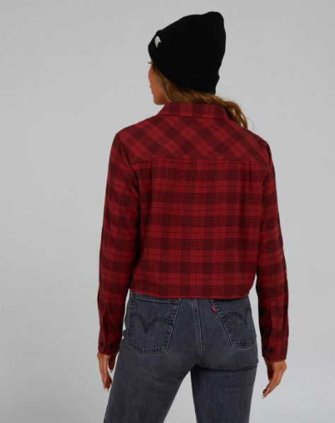 Salty Crew Womens Shirt Stay Golden Crop Flannel