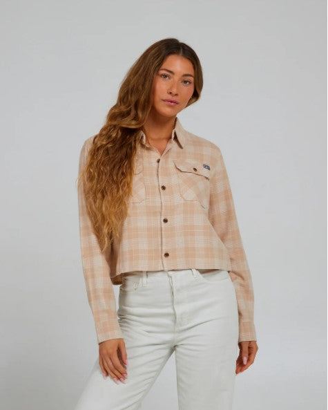 Salty Crew Womens Shirt Stay Golden Crop Flannel