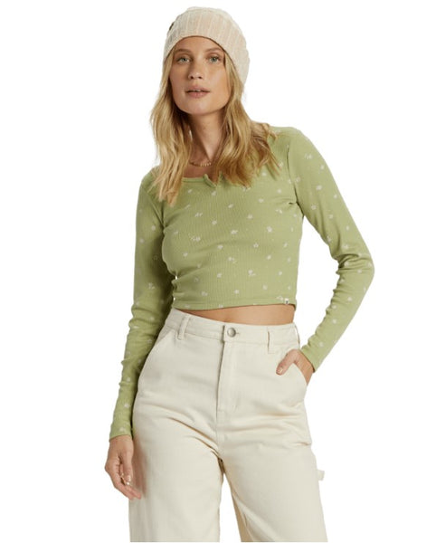 Billabong Womens Shirt Reese Thermal Long-Sleeve Cropped Top