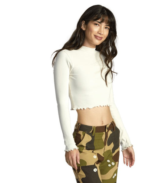 RVCA Womens Shirt Saved Long Sleeve Crop Top